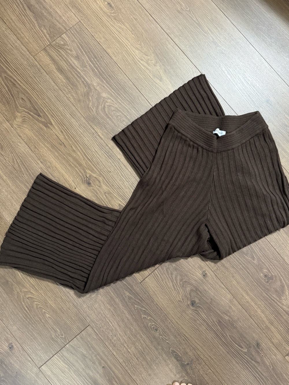 WeWoreWhat Brown Ribbed Wide Leg Knit Lounge Sweater Pants Size Medium⁠ - Picture 2 of 7
